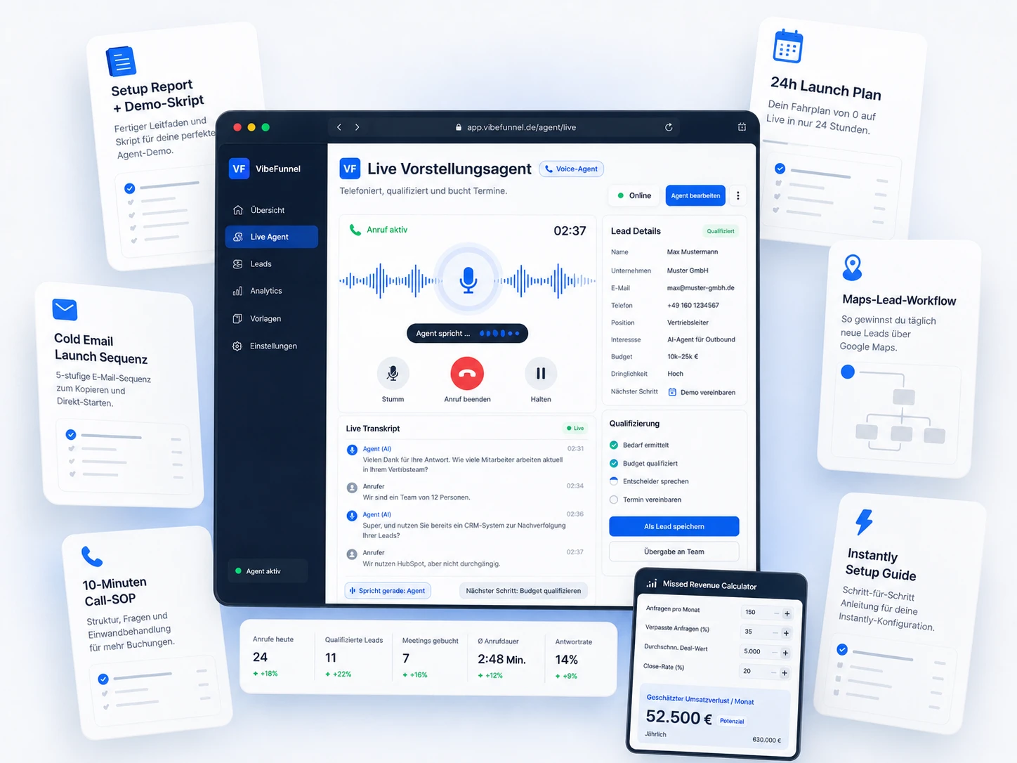 Das komplette Demo-Agent Bundle: Vorstellungsagent, Setup Report, Launch Plan, Maps-Workflow, E-Mail-Sequenz, Calculator, Call-SOP und Instantly Guide